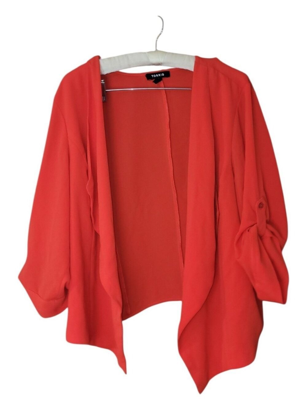 Torrid  1 Red Crepe Open Blazer Csrdigan 3/4 Sleeves 1X
